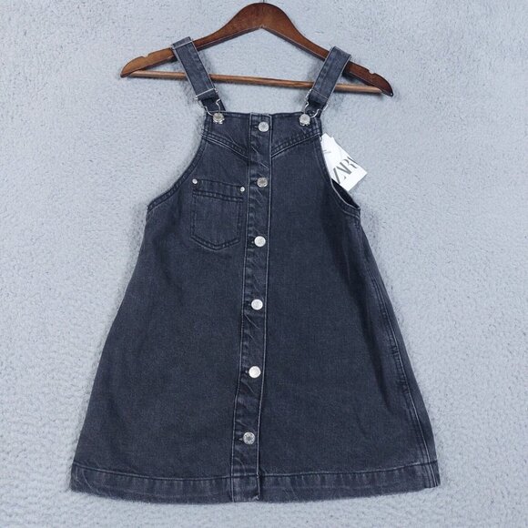 Zara Other - Zara Kids Denim Overalls Skirt Girl's 10 Black Washed Button Front Skirtall NWT